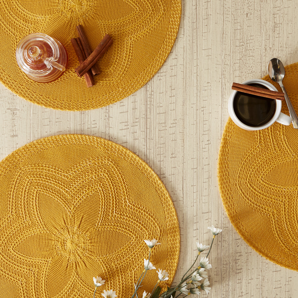 Honey Gold Floral Pp Woven Round Placemat Set of 6