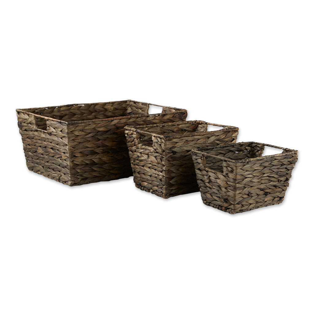 Gray Wash Hyacinth Basket Set of 3