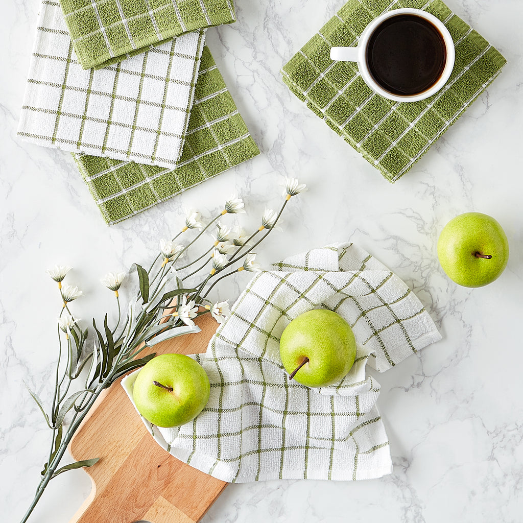 Antique Green Combo Windowpane Dishcloth Set Of 6