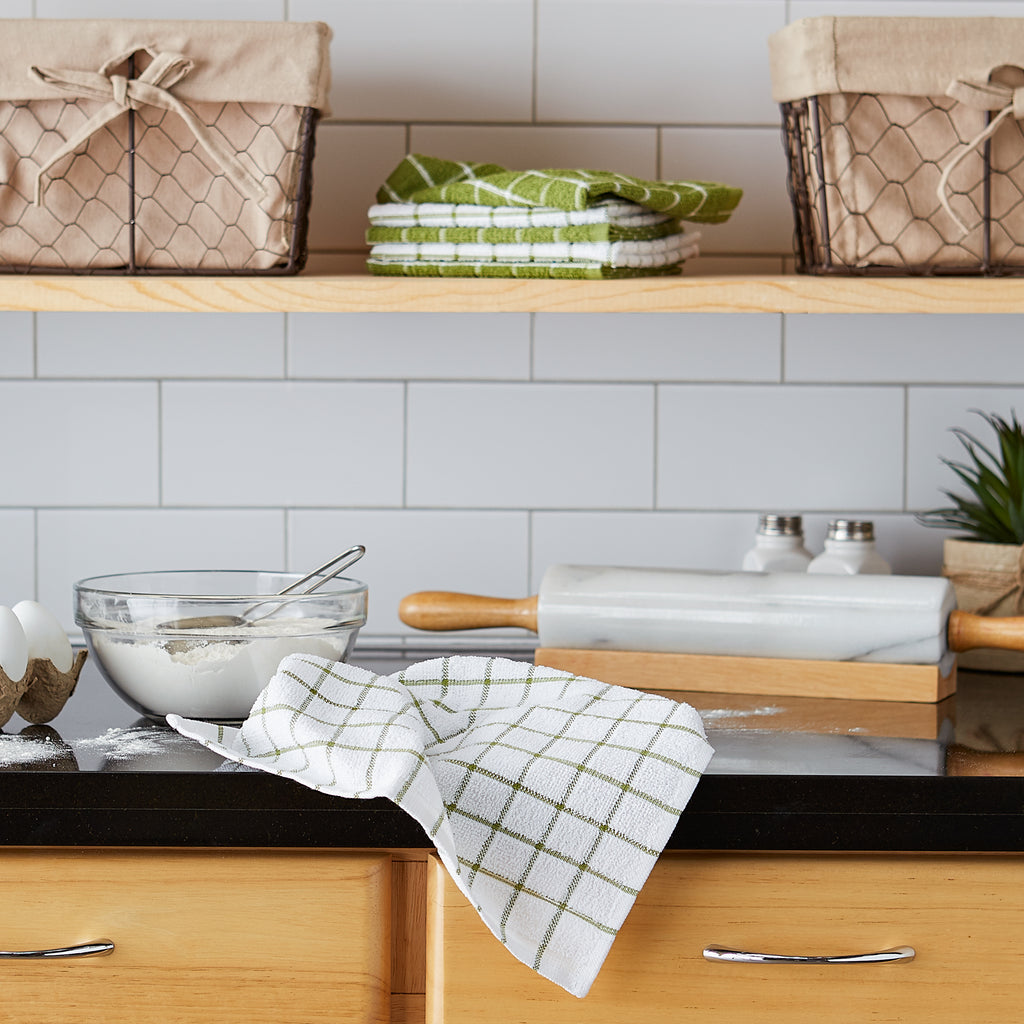 Antique Green Combo Windowpane Dishcloth Set Of 6