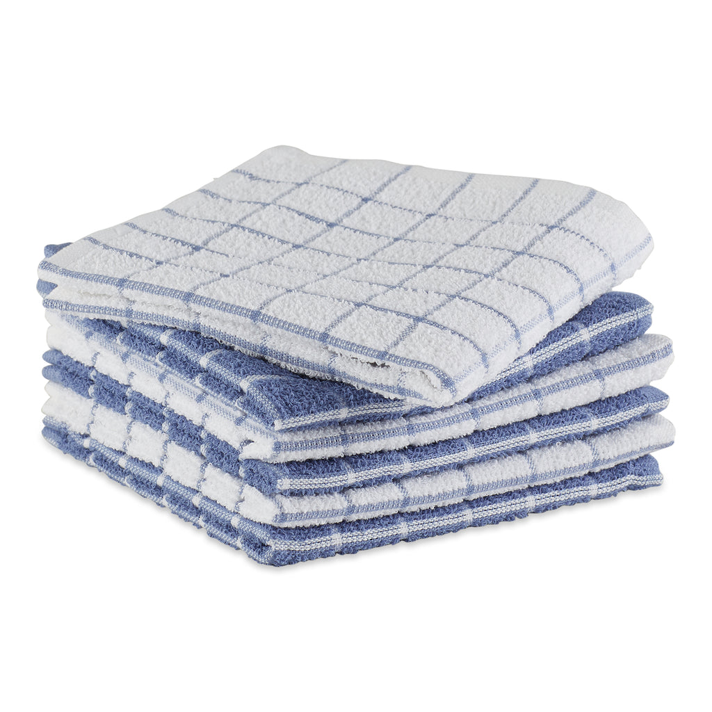 Stonewash Blue Combo Windowpane Dishcloth Set Of 6