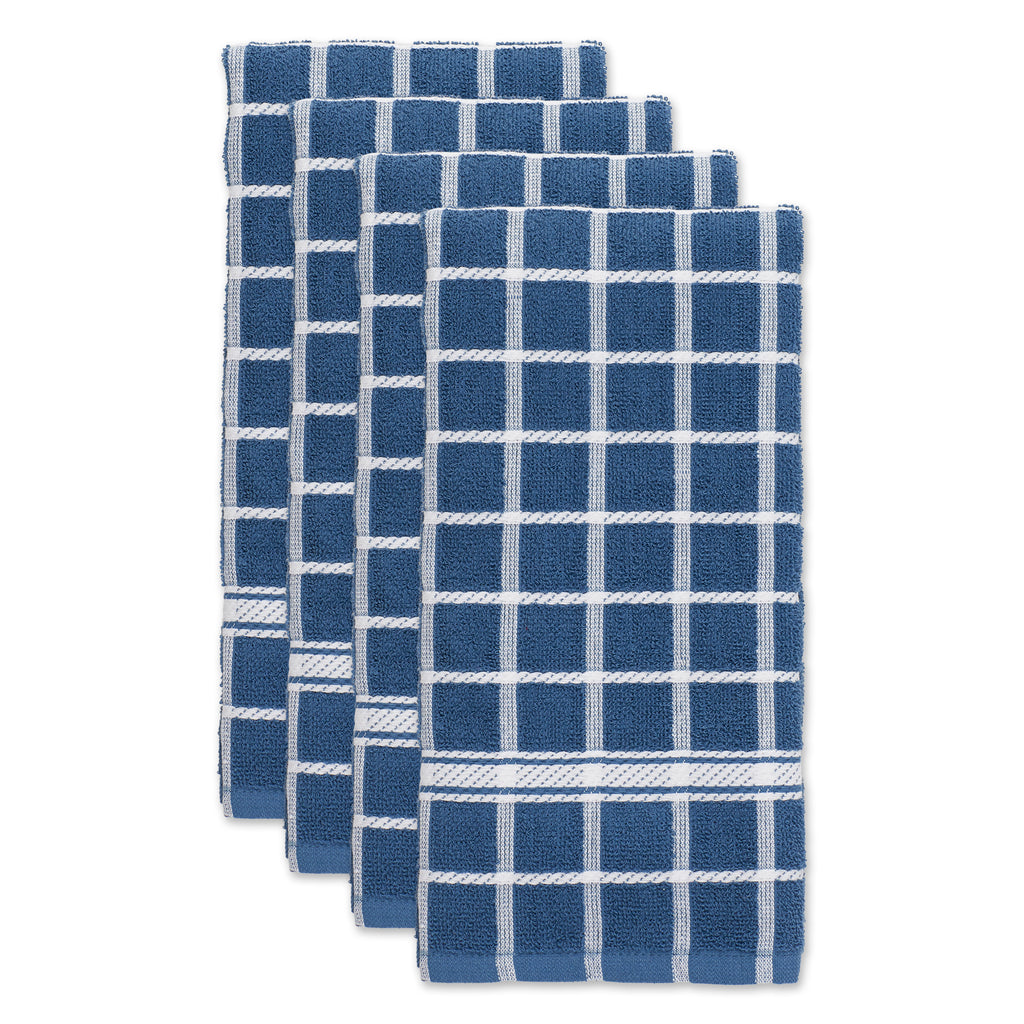 Blue Solid Windowpane Terry Dishtowel Set Of 4