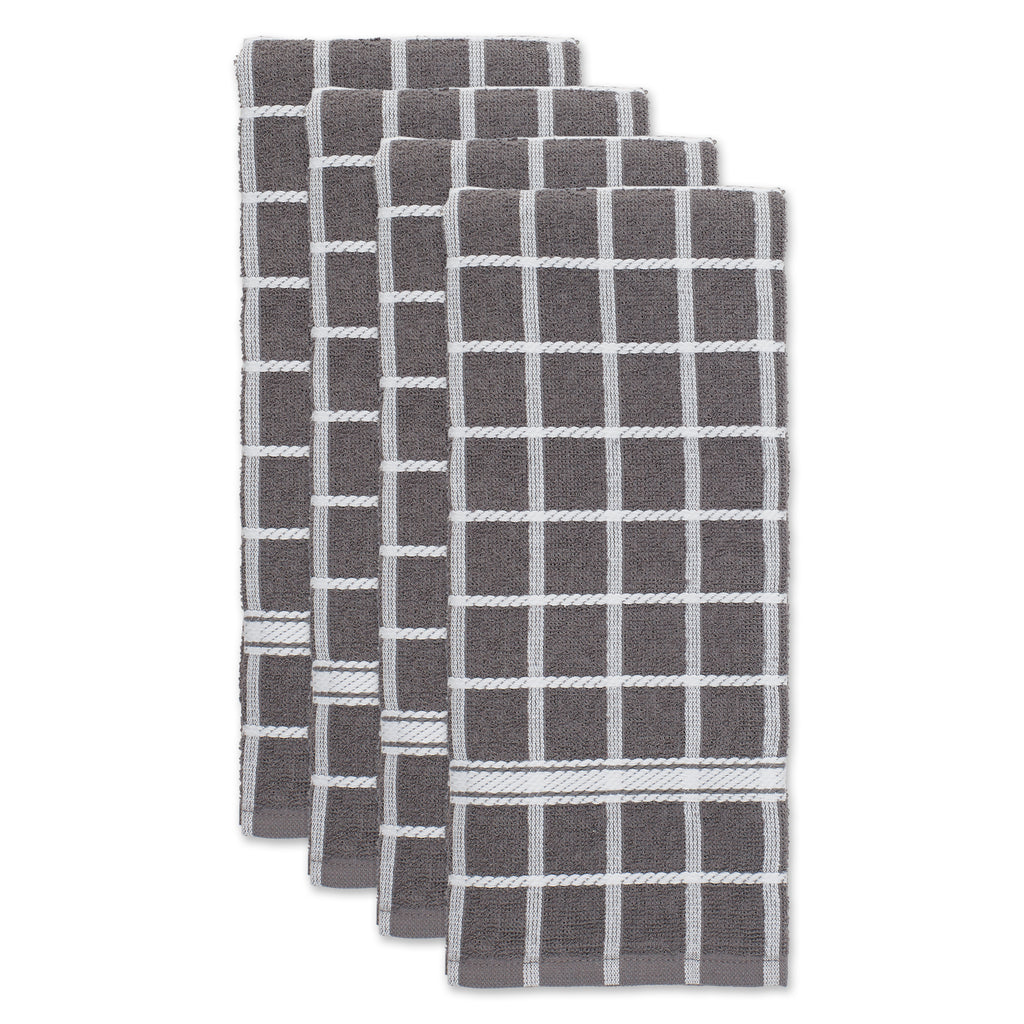 Gray Solid Windowpane Terry Dishtowel Set Of 4