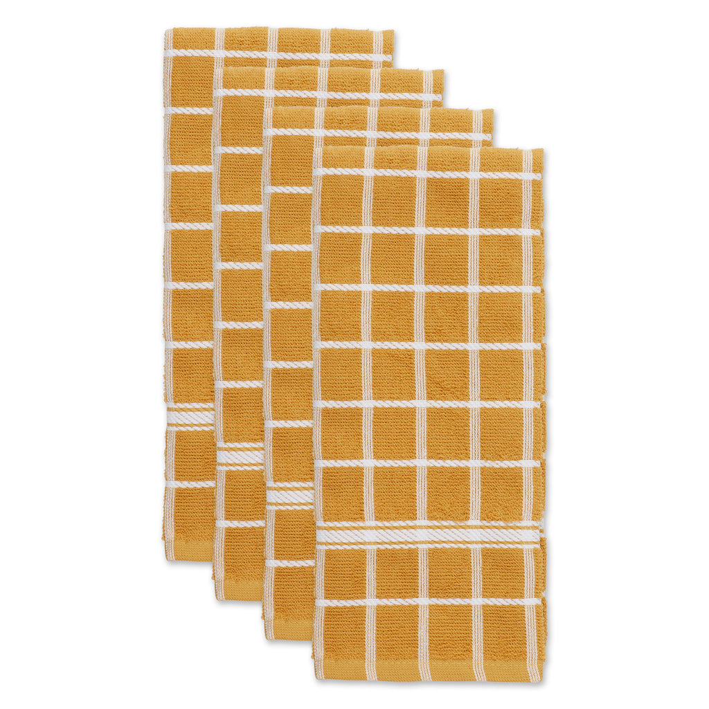 Honey Gold Solid Windowpane Terry Dishtowel Set Of 4