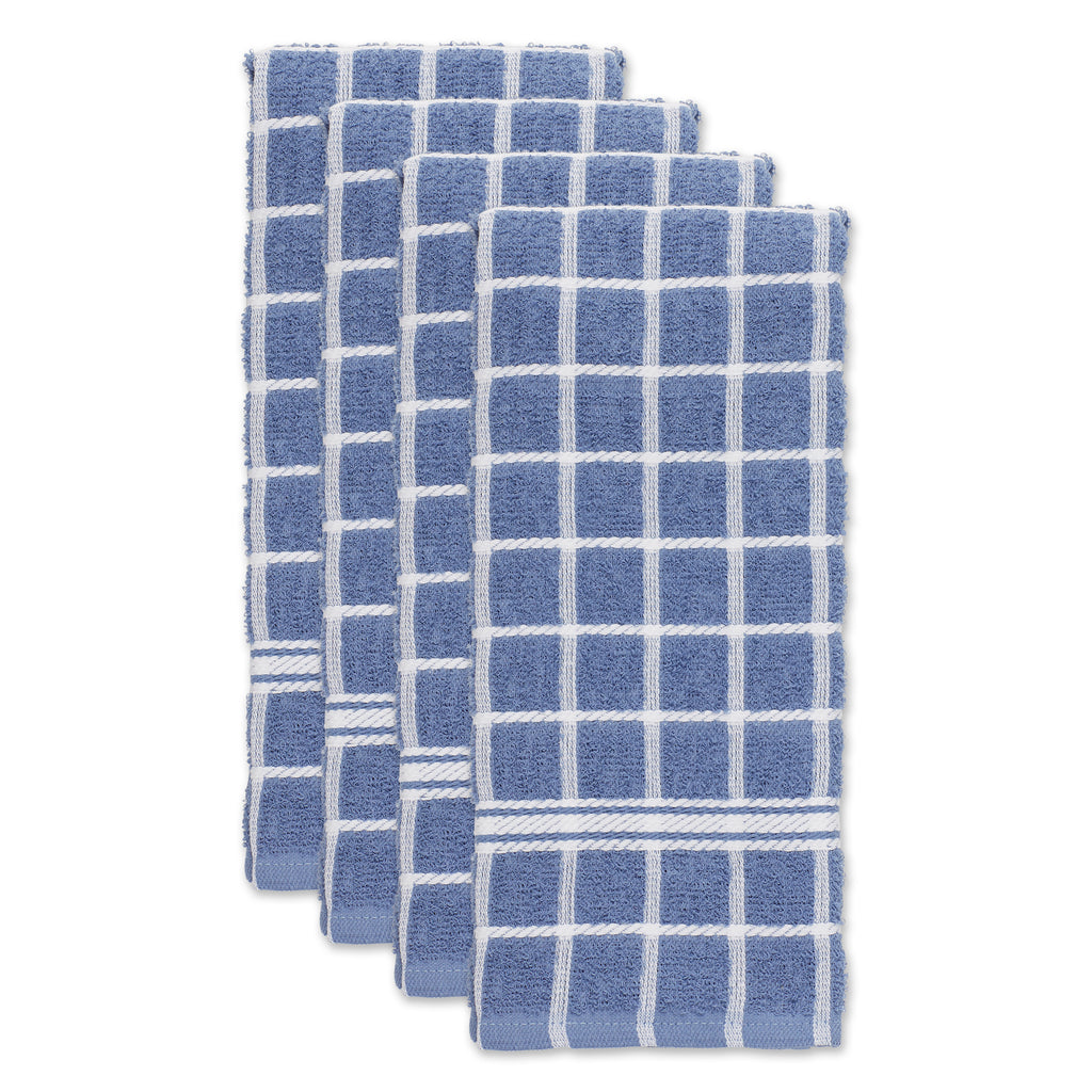 Stonewash Blue Solid Windowpane Terry Dishtowel Set Of 4