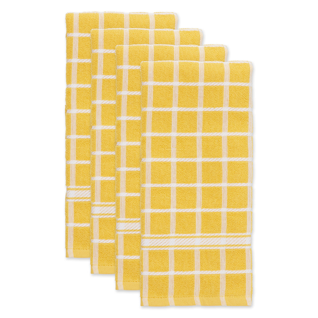 Yellow Solid Windowpane Terry Dishtowel Set Of 4