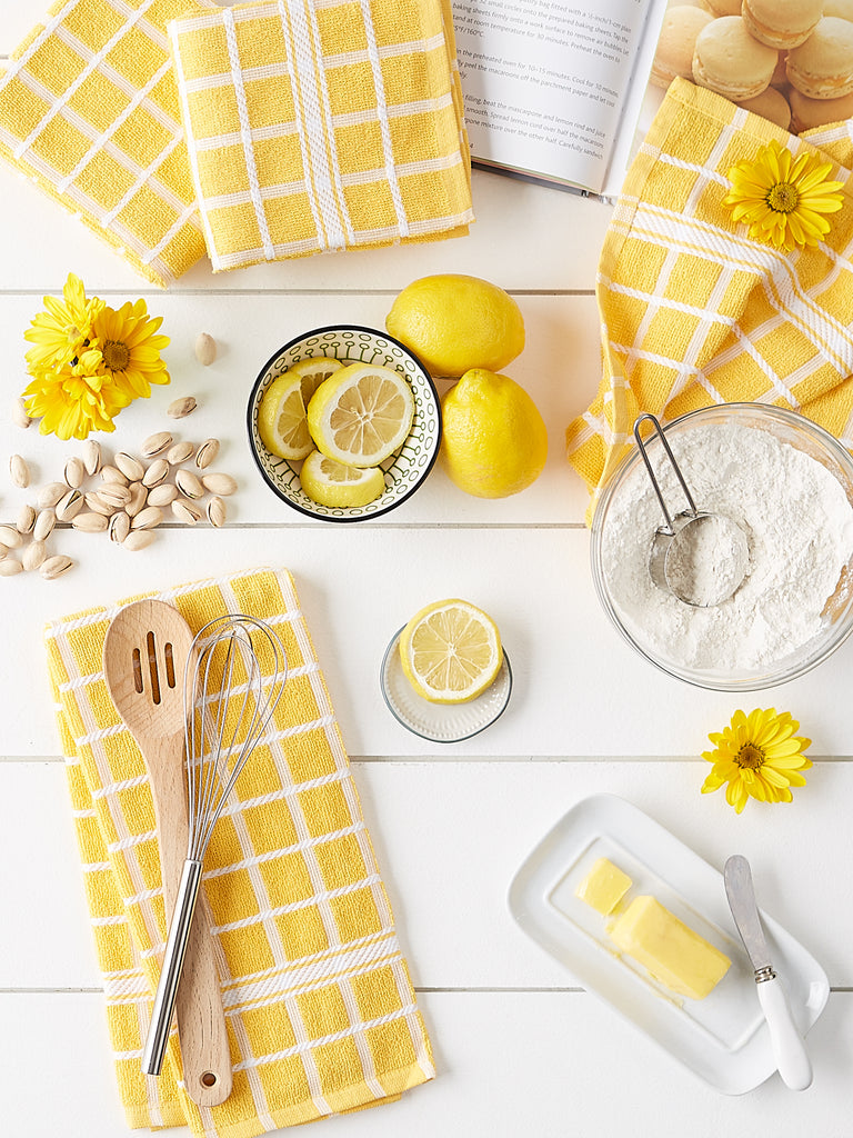 Yellow Solid Windowpane Terry Dishtowel Set Of 4