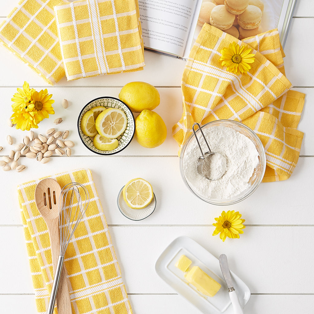 Yellow Solid Windowpane Terry Dishtowel Set Of 4