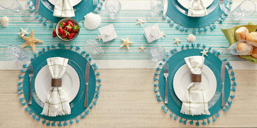 Teal Tassel Fringe Pp Woven Round Placemat Set Of 6
