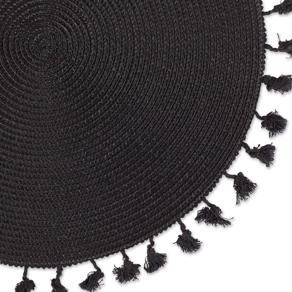 Black Tassel Fringe Pp Woven Round Placemat Set Of 6