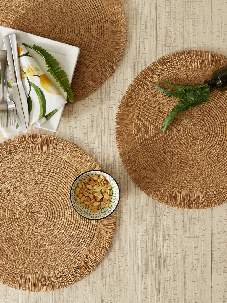 Natural Fringe Woven Polyester Round Placemat Set of 6