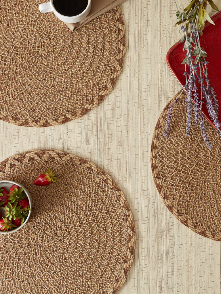 Natural Lattice Woven Polyester Round Placemat Set of 6