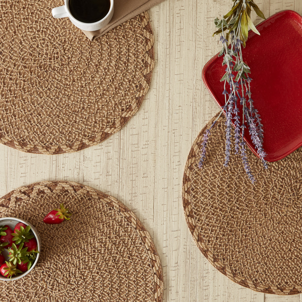 Natural Lattice Woven Polyester Round Placemat Set of 6
