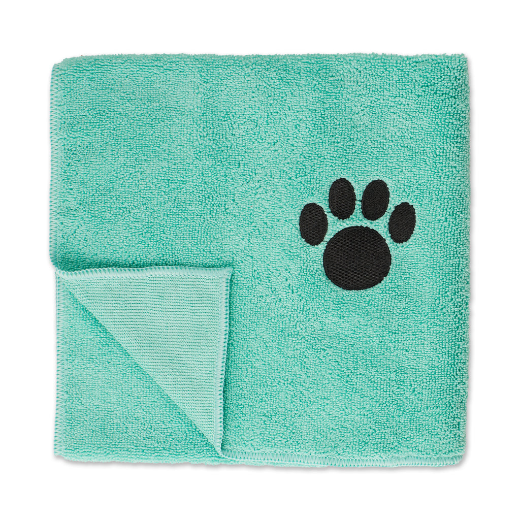 Aqua Embroidered Paw Small Pet Towel Set of 3