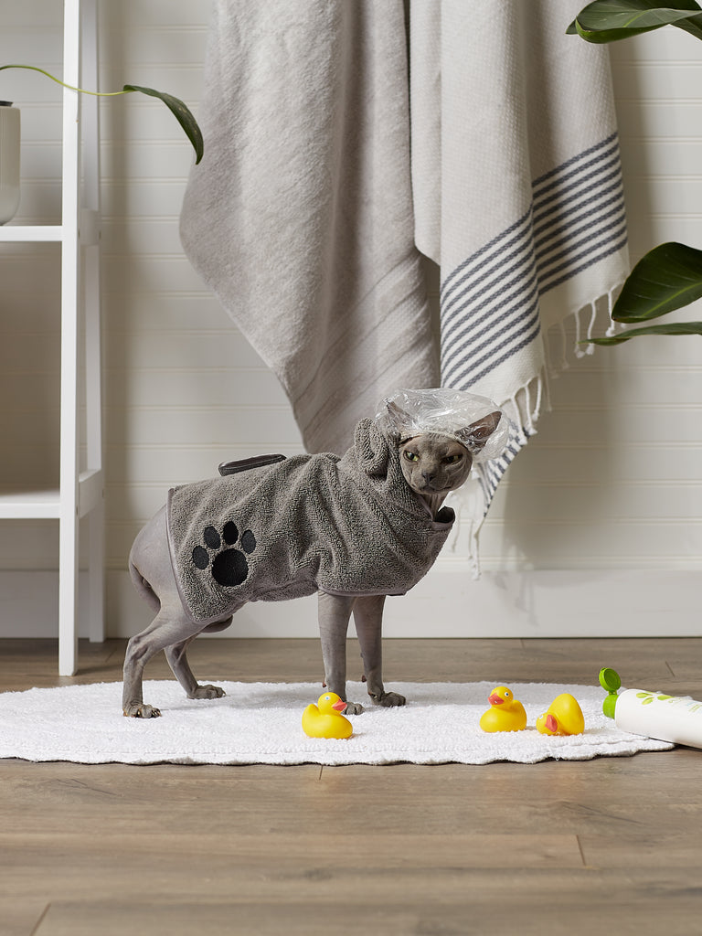 Gray Embroidered Paw X-Small Pet Robe