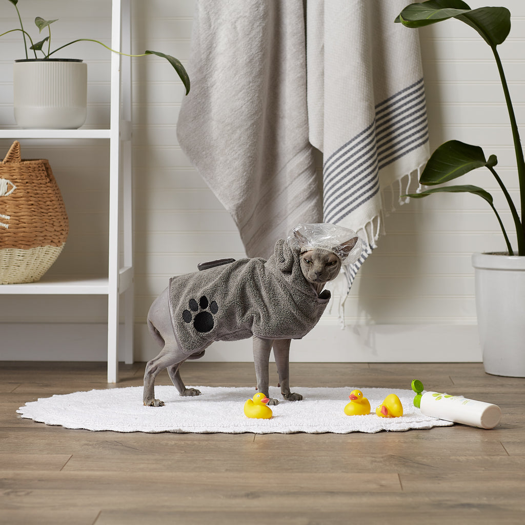 Gray Embroidered Paw X-Small Pet Robe
