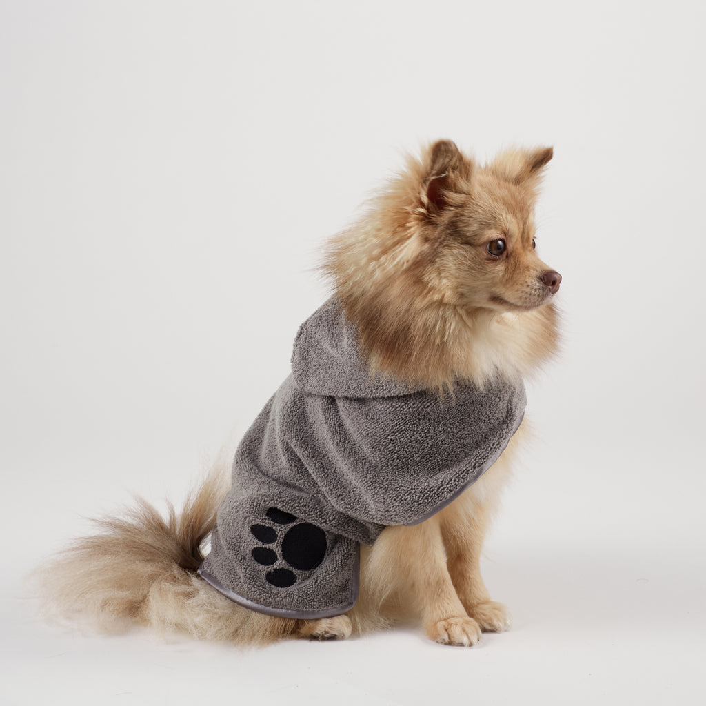 Gray Embroidered Paw Small Pet Robe