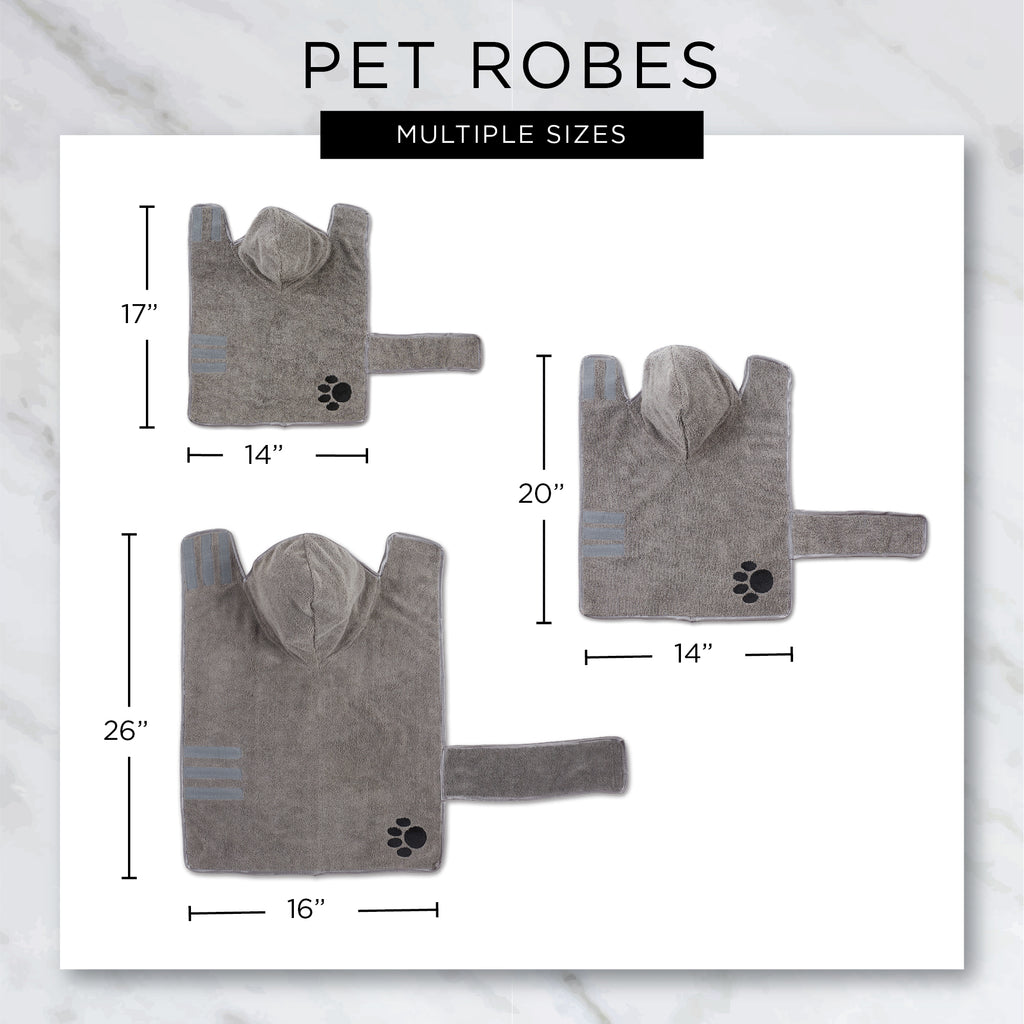 Gray Embroidered Paw Small Pet Robe