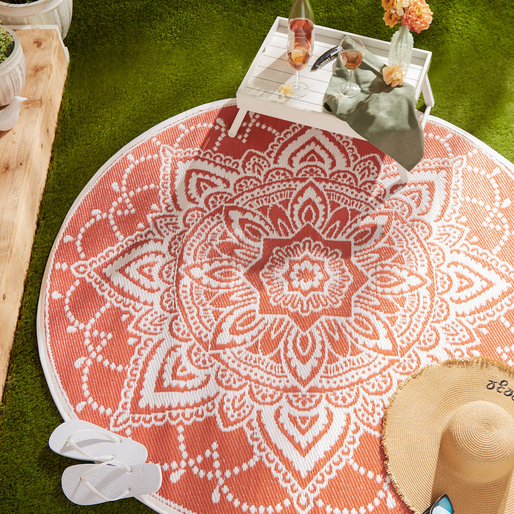Spice Boho Floral Outdoor Rug 5 Ft Round