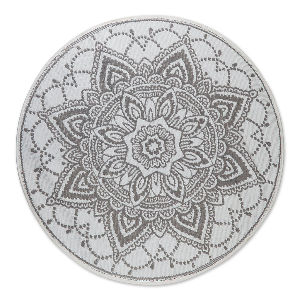 Gray Boho Floral Outdoor Rug 5 Ft Round