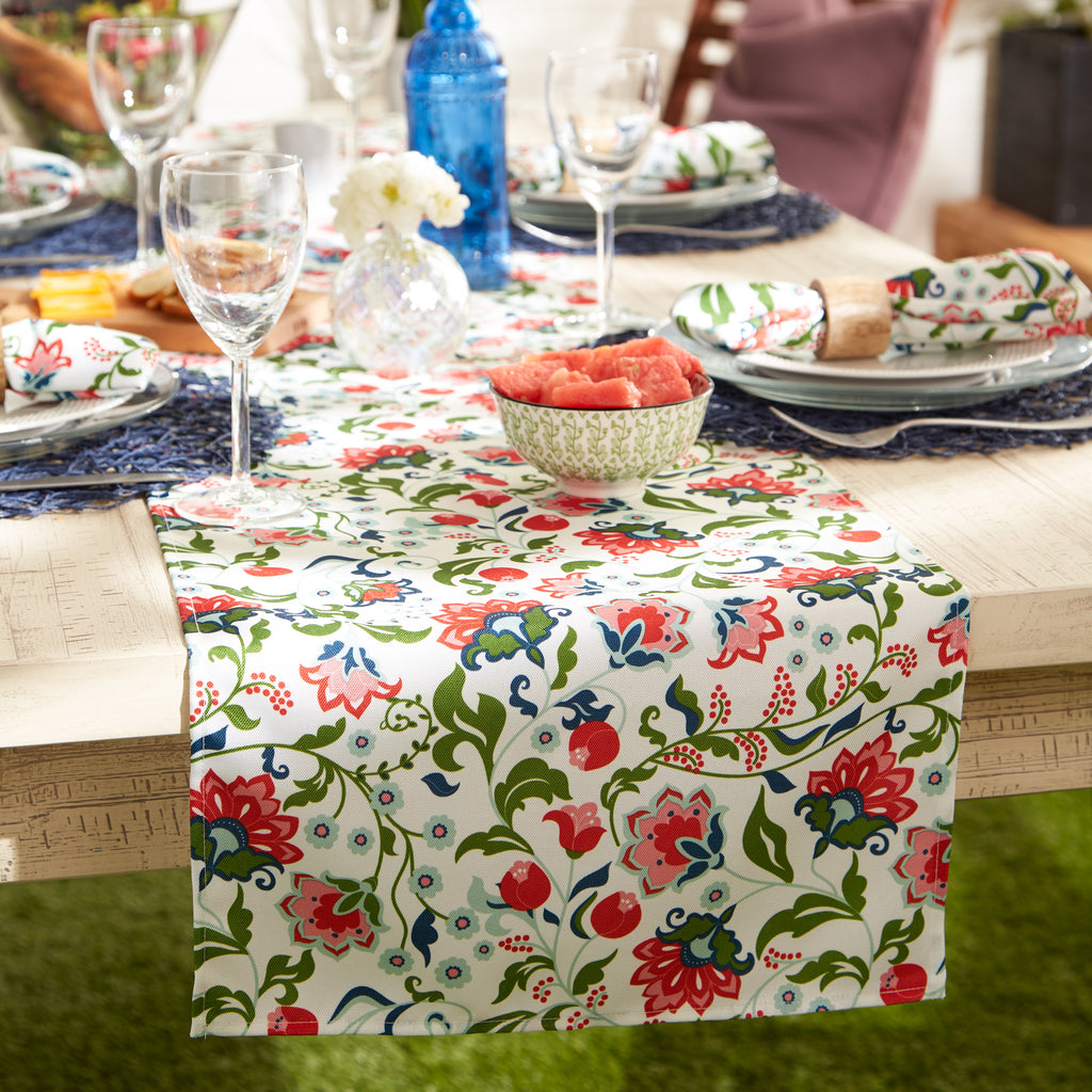 Garden Floral Print Outdoor Table Runner 14X72