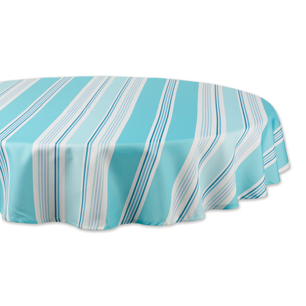 Beach House Stripe Print Outdoor Tablecloth 60 Round