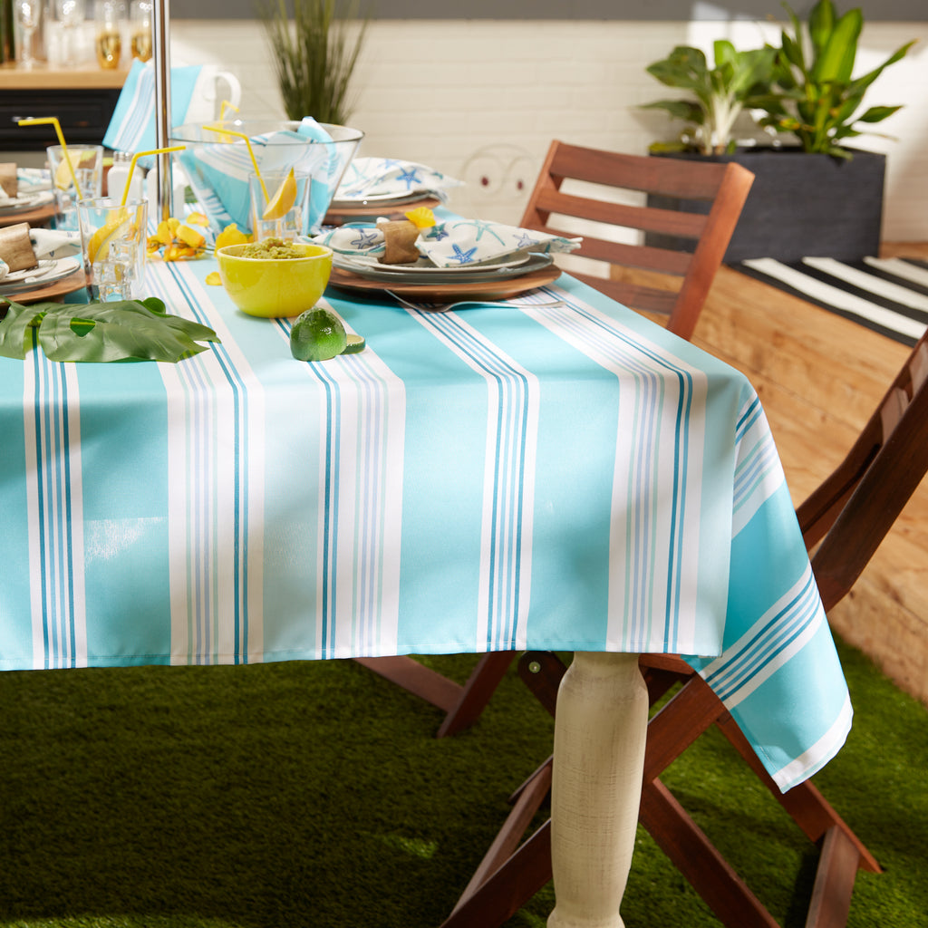 Beach House Stripe Print Outdoor Tablecloth With Zipper 60 Round