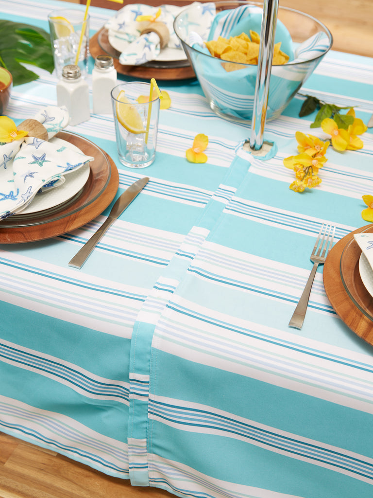 Beach House Stripe Print Outdoor Tablecloth With Zipper 60 Round