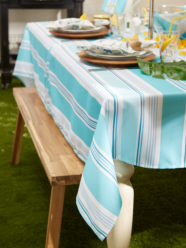 Beach House Stripe Print Outdoor Tablecloth With Zipper 60X84