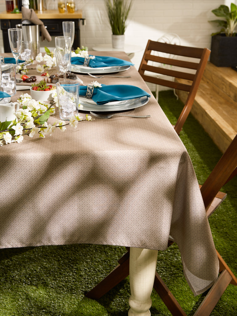 Stone Tonal Lattice Print Outdoor Tablecloth 60 Round