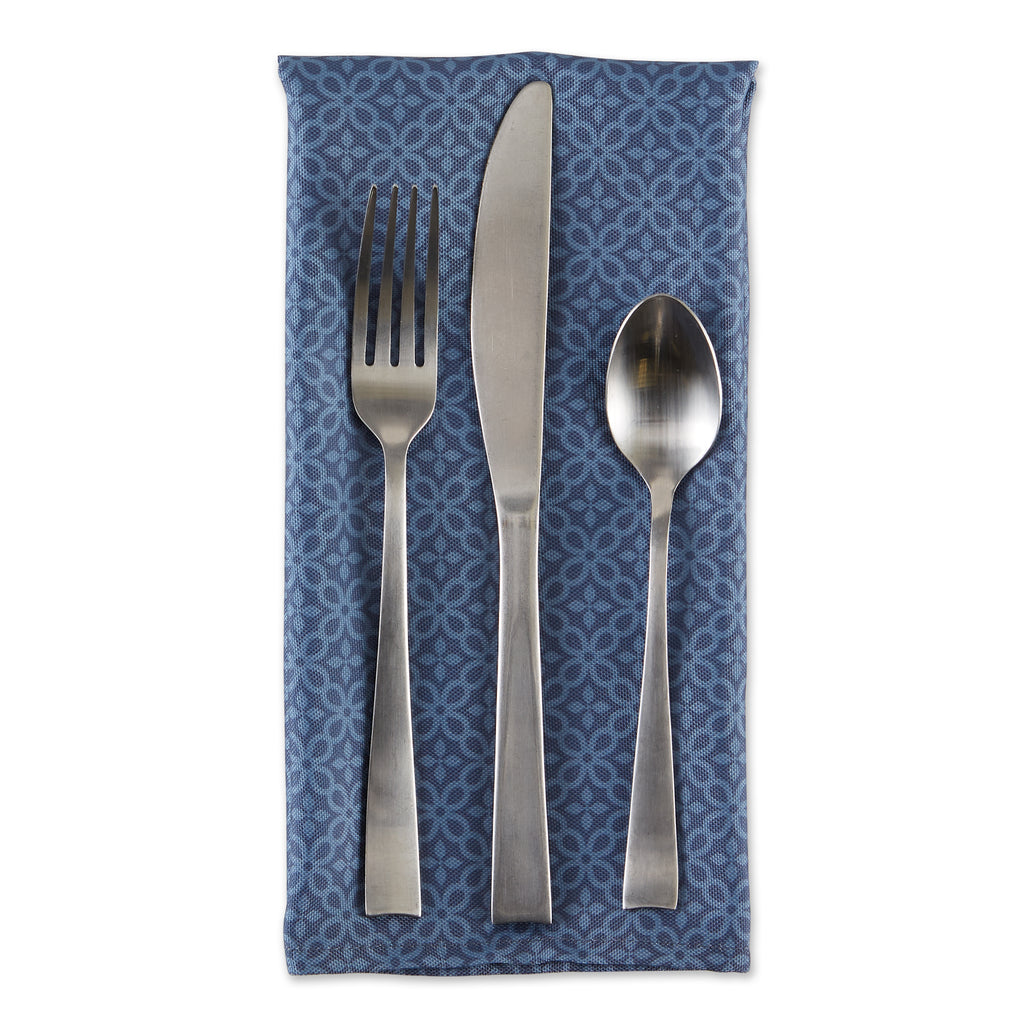 French Blue Tonal Lattice Print Outdoor Napkin Set of 6