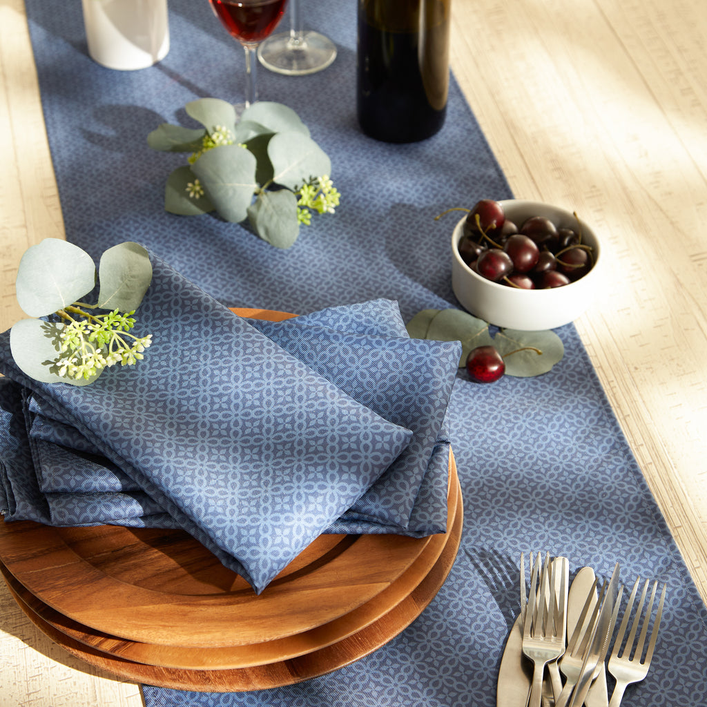 French Blue Tonal Lattice Print Outdoor Napkin Set of 6