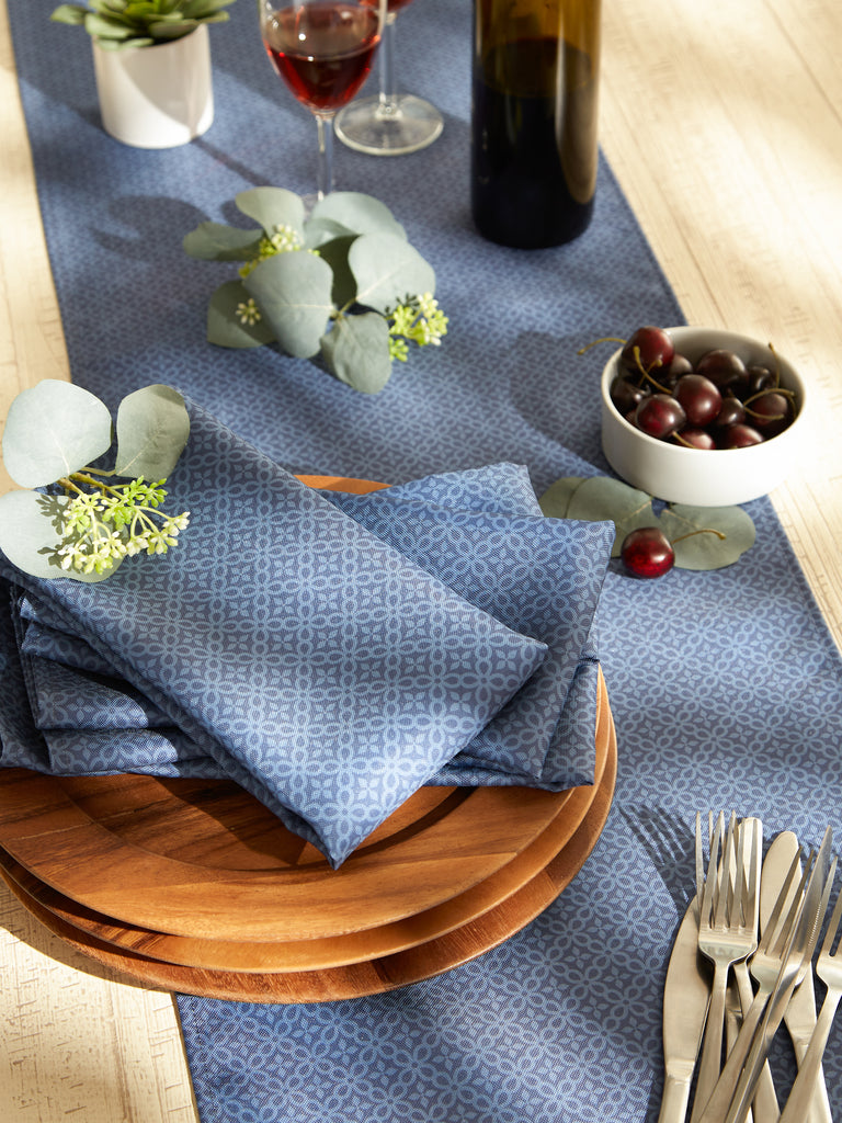 French Blue Tonal Lattice Print Outdoor Napkin Set of 6