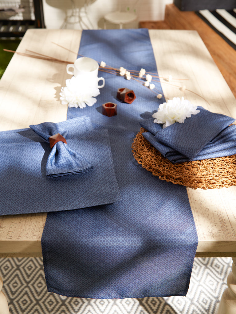 French Blue Tonal Lattice Print Outdoor Napkin Set of 6