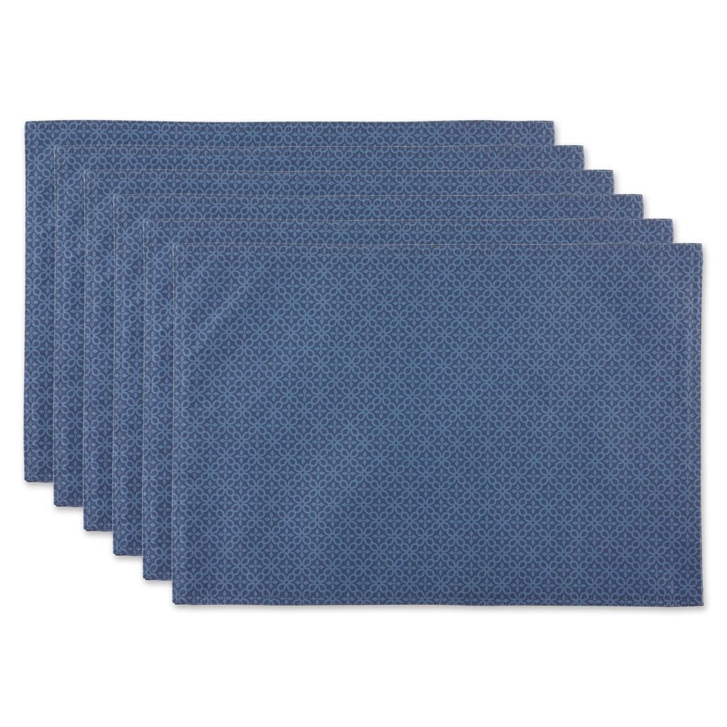 French Blue Tonal Lattice Print Outdoor  Placemat Set of 6