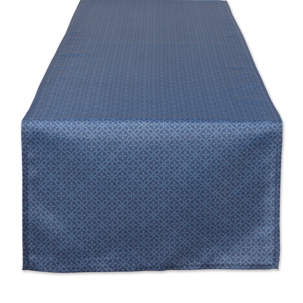 French Blue Tonal Lattice Print Outdoor Table Runner 14X72