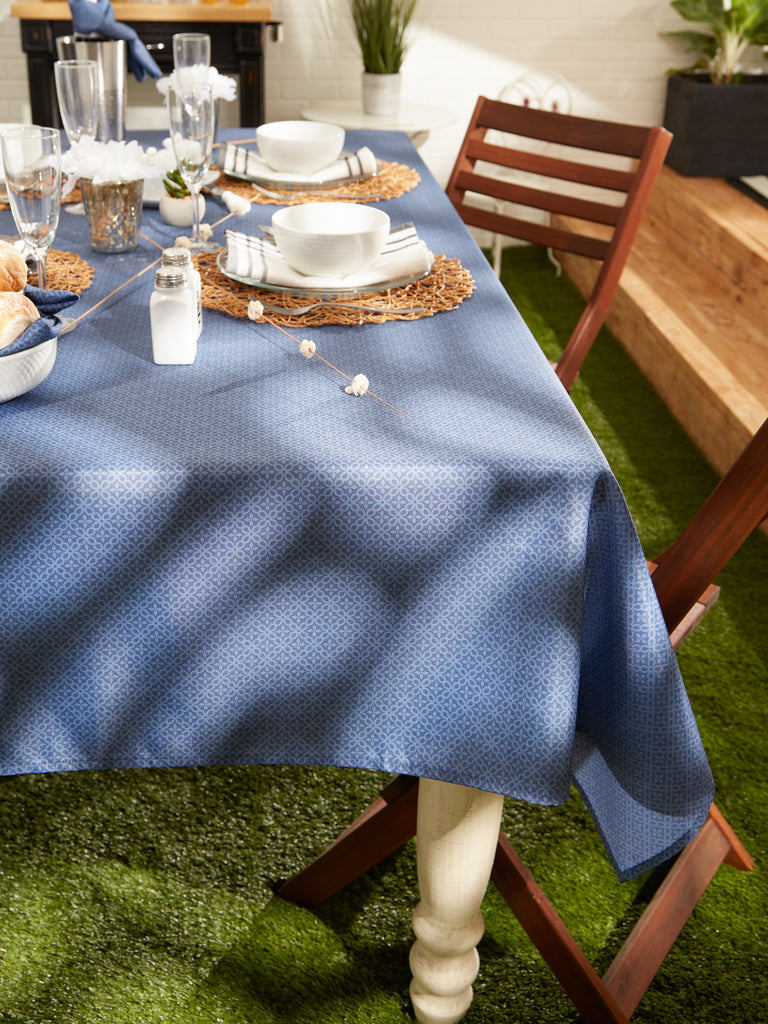 French Blue Tonal Lattice Print Outdoor Tablecloth 60X120