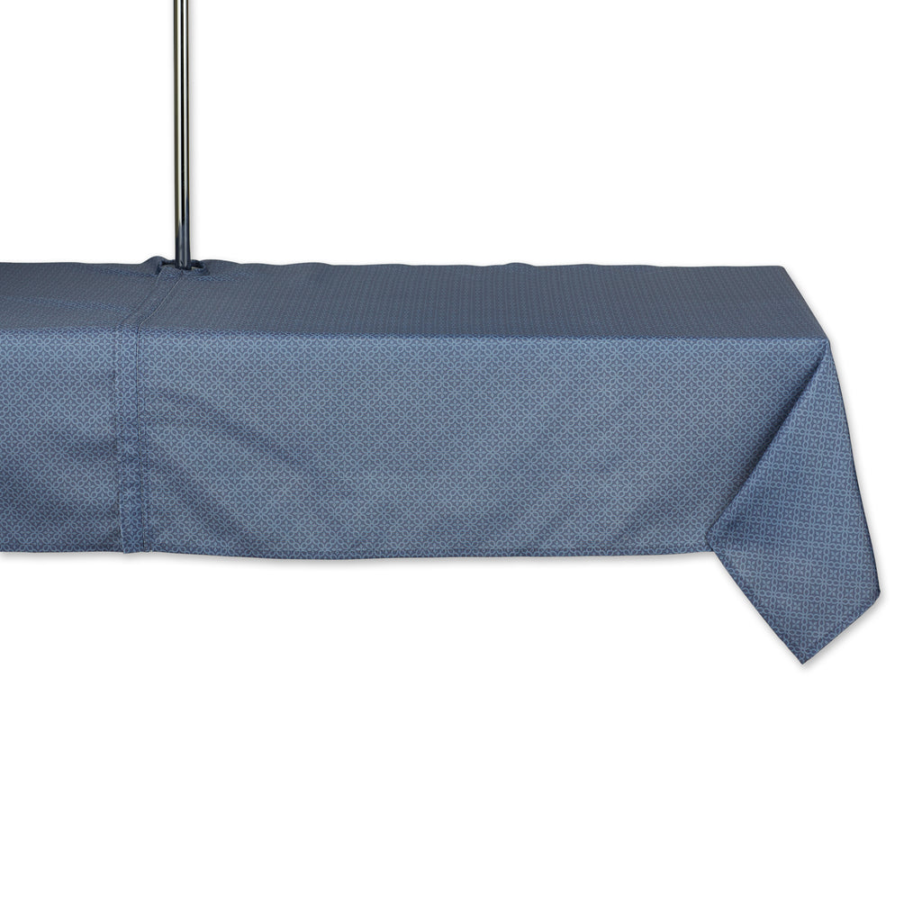 French Blue Tonal Lattice Print Outdoor Tablecloth With Zipper 60X120