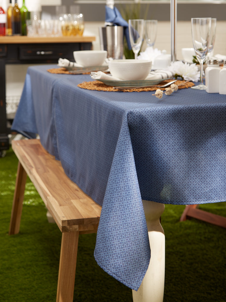 French Blue Tonal Lattice Print Outdoor Tablecloth With Zipper 60X120
