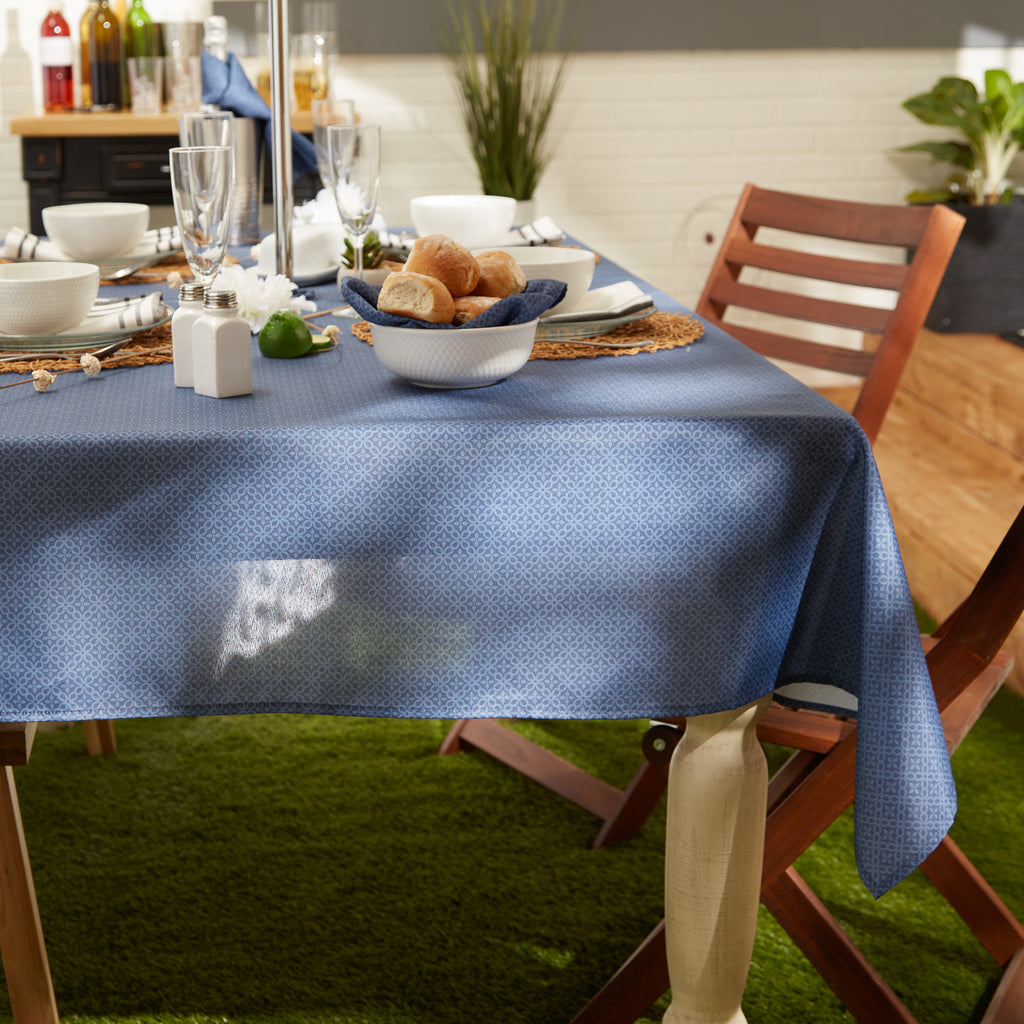 French Blue Tonal Lattice Print Outdoor Tablecloth With Zipper 60X84