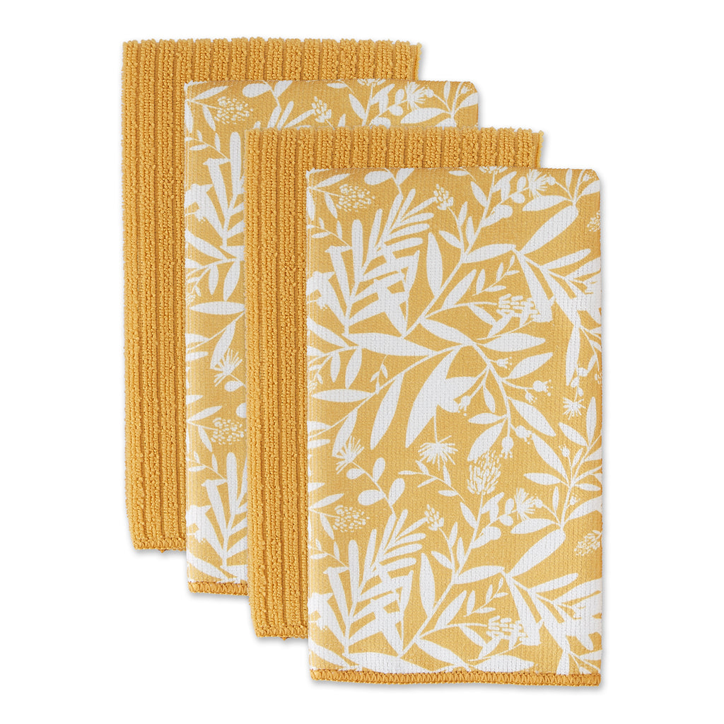 Honey Gold Abstract Floral Mf Dishtowel Set Of 4