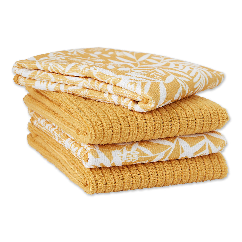 Honey Gold Abstract Floral Mf Dishtowel Set Of 4