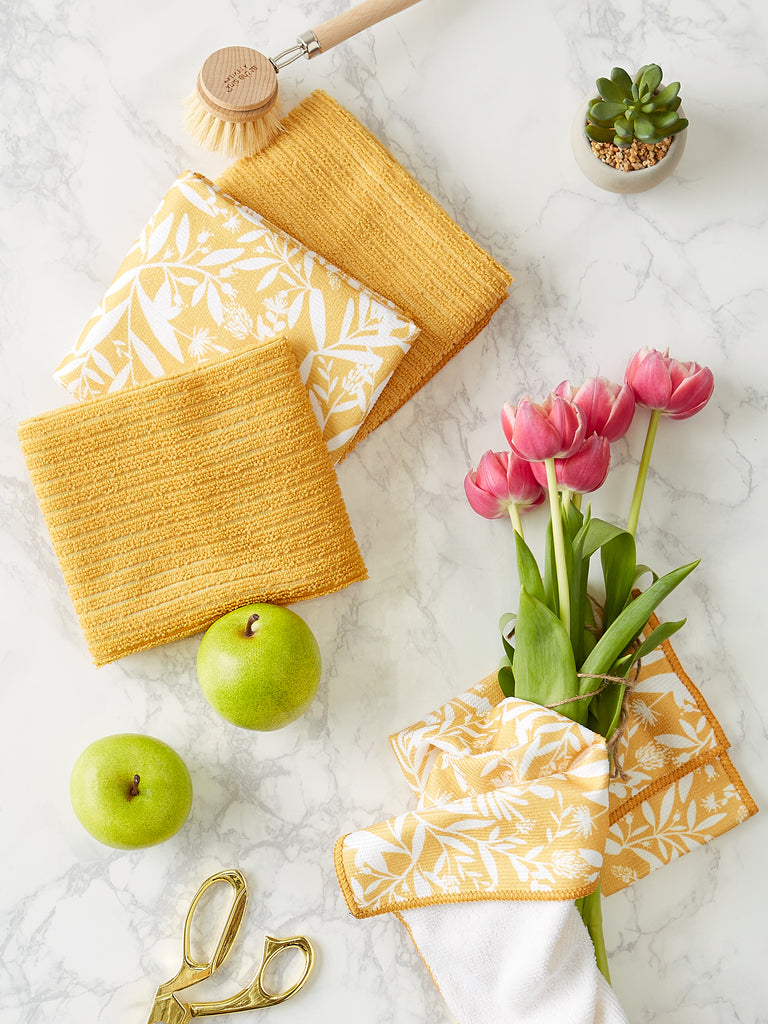 Honey Gold Abstract Floral Mf Dishtowel Set Of 4