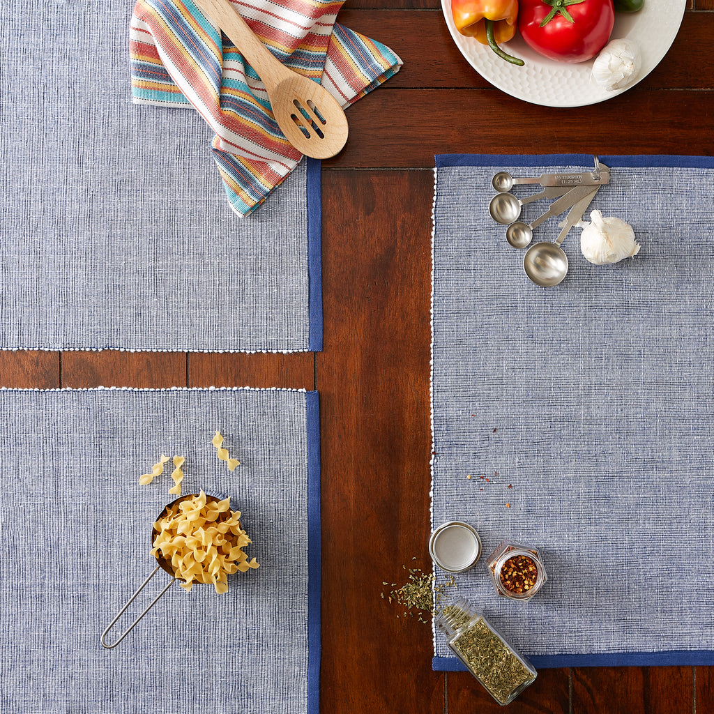 French Blue Eco-Friendly Chambray Fine Ribbed Placemat (Set Of 6)