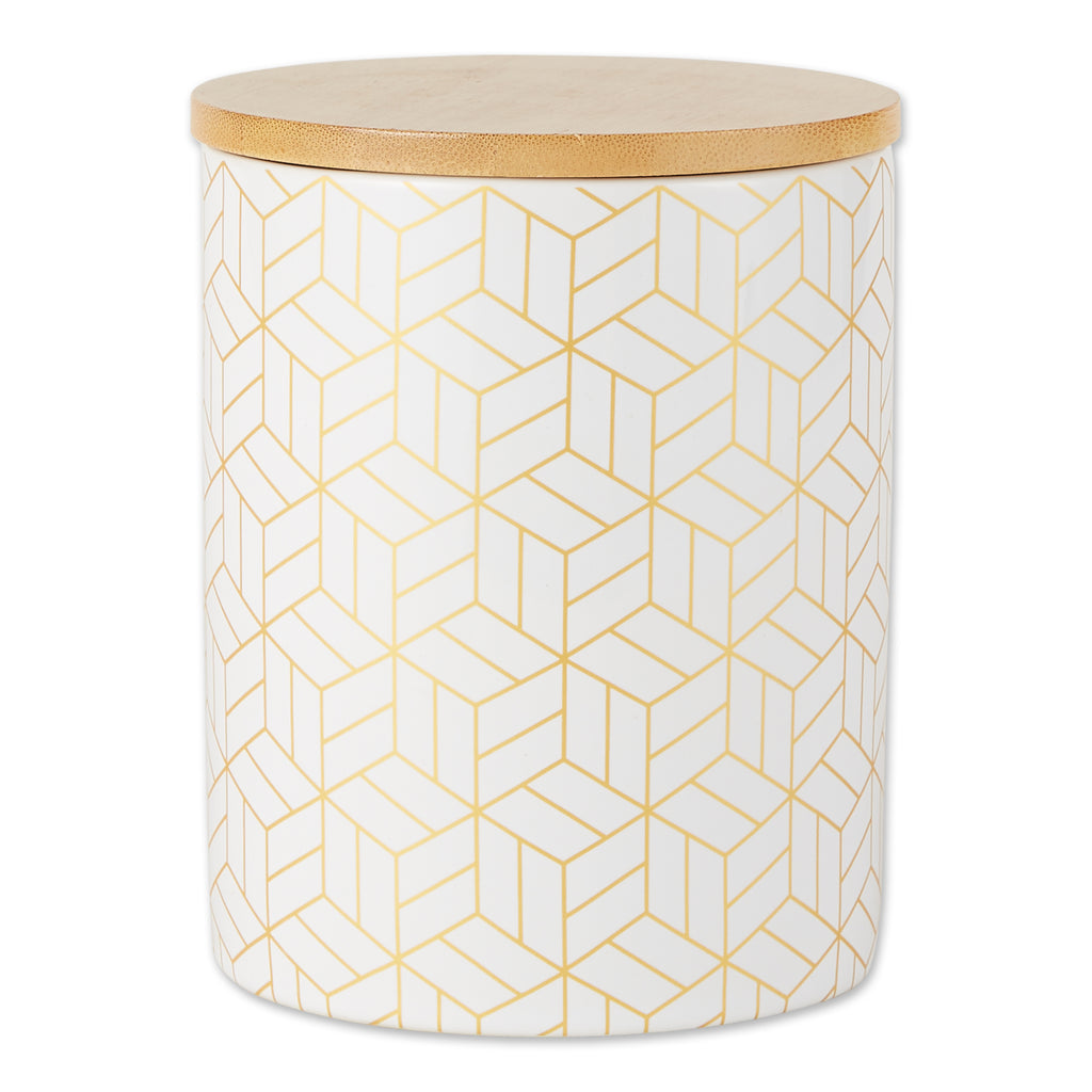 White And Gold Mixed Print Ceramic Canister set of 3