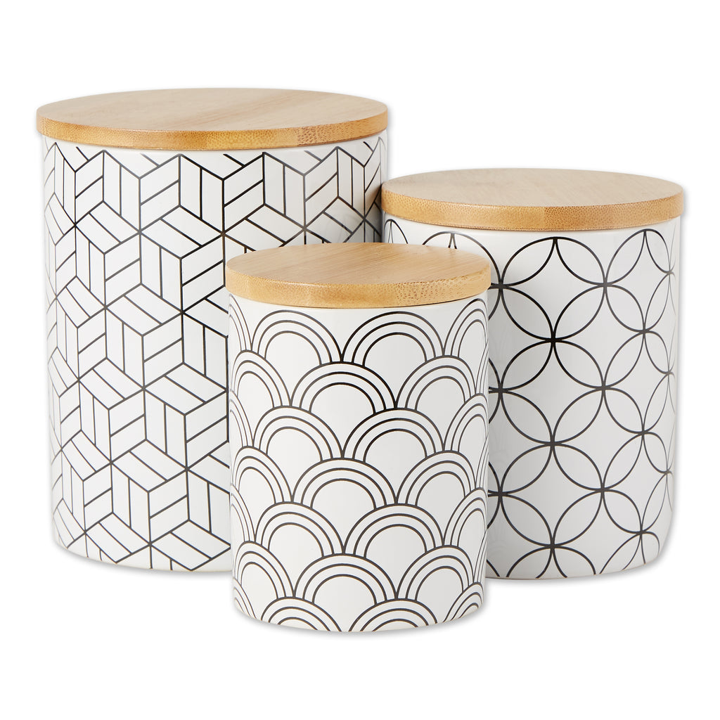 White And Black Mixed Print Ceramic Canister set of 3
