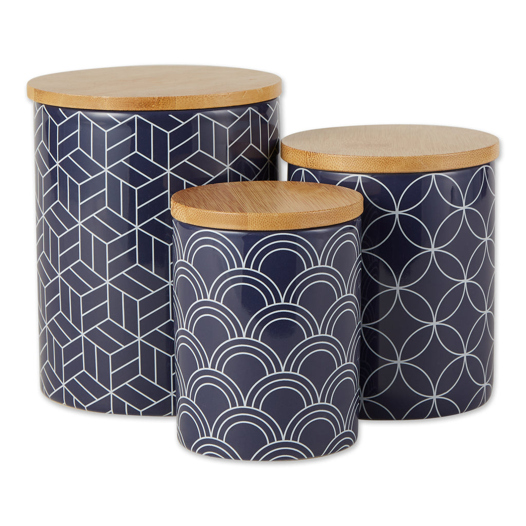 Nautical Blue And White Mixed Print Ceramic Canister set of 3