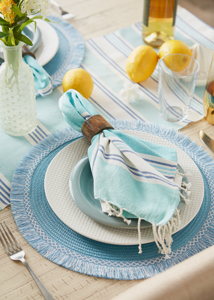 Storm Blue Round Fringed Placemat Set Of 6
