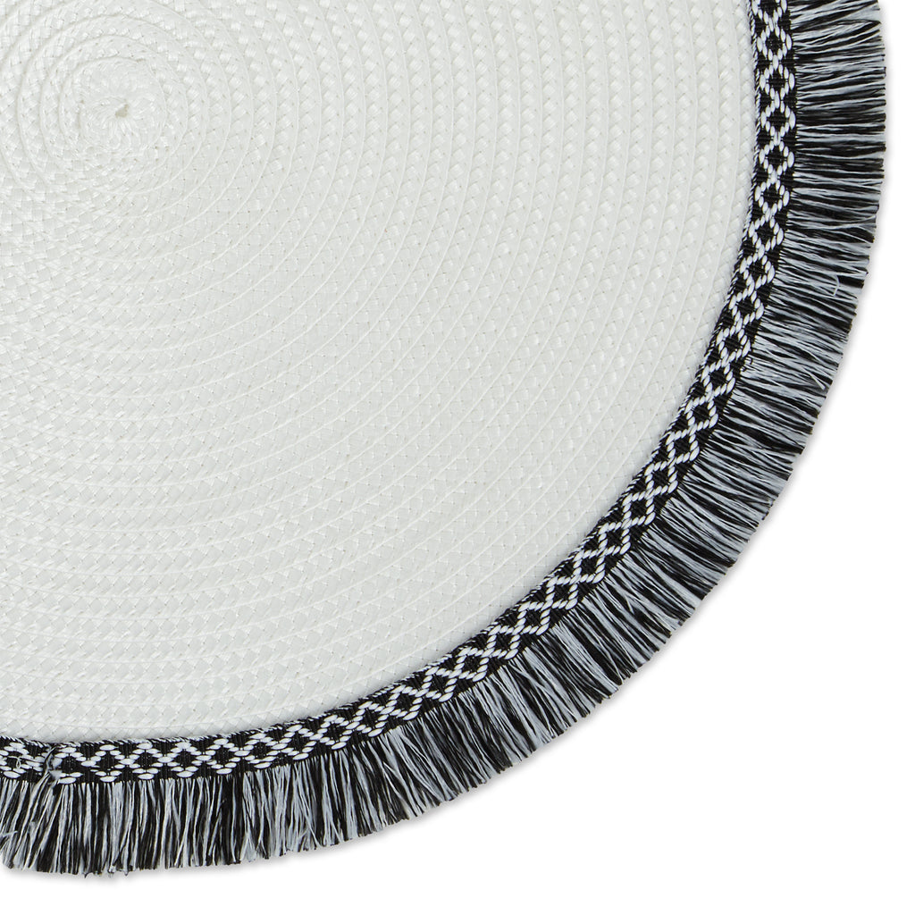White And Black Round Fringed Placemat Set Of 6