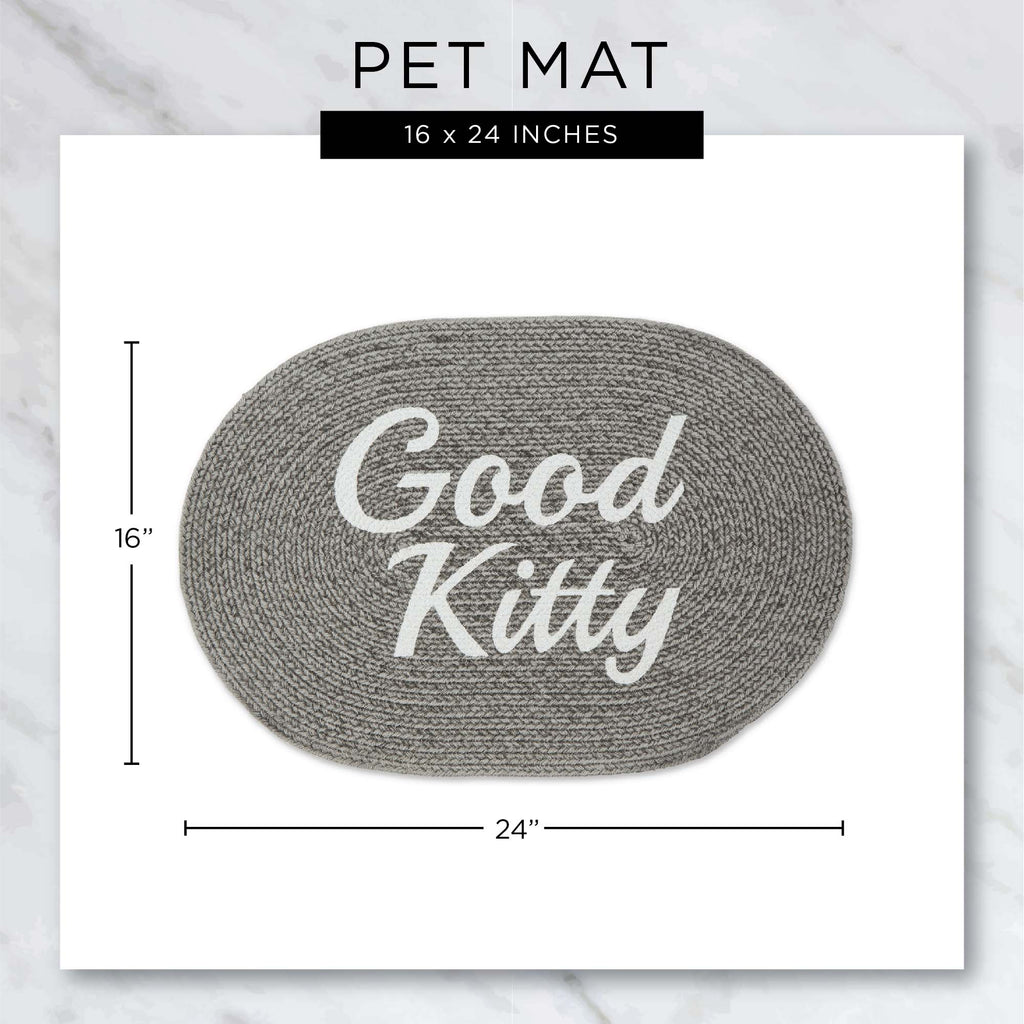 Gray Good Kitty Oval Pet Mat 16X24